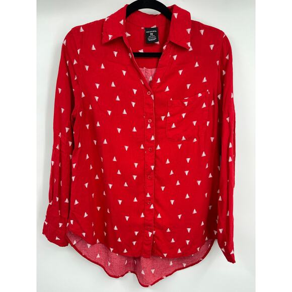 George Womens Red Button Up Shirt Collared Long Sleeve Top Size Small - Picture 2 of 11
